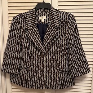 LOFT Navy and Cream Geometric Women's Blazer